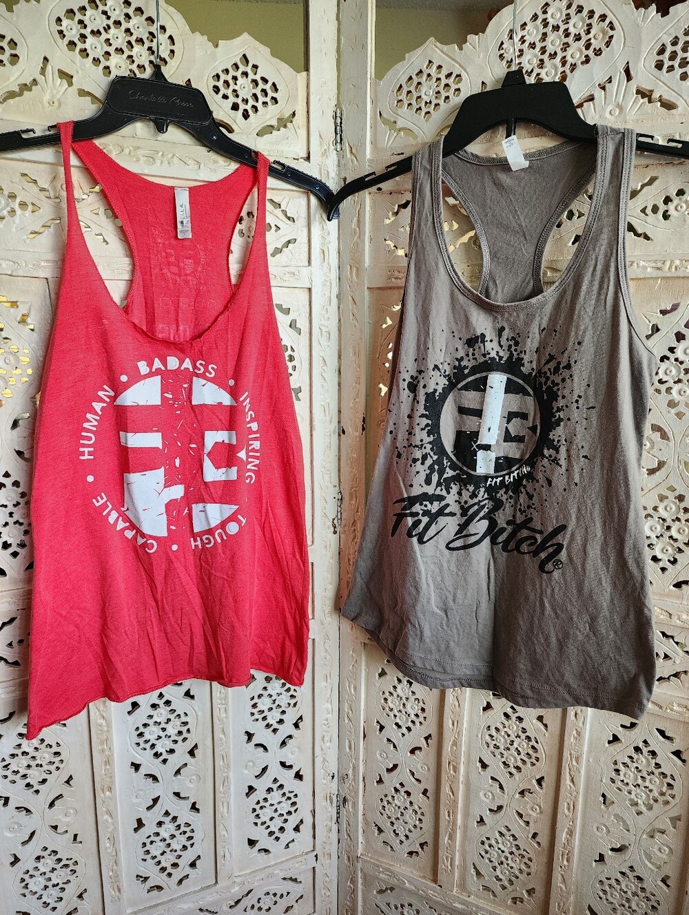 Fit B!tch 2 Pack Racerback Tank Tops- Size Small- Red, Grey